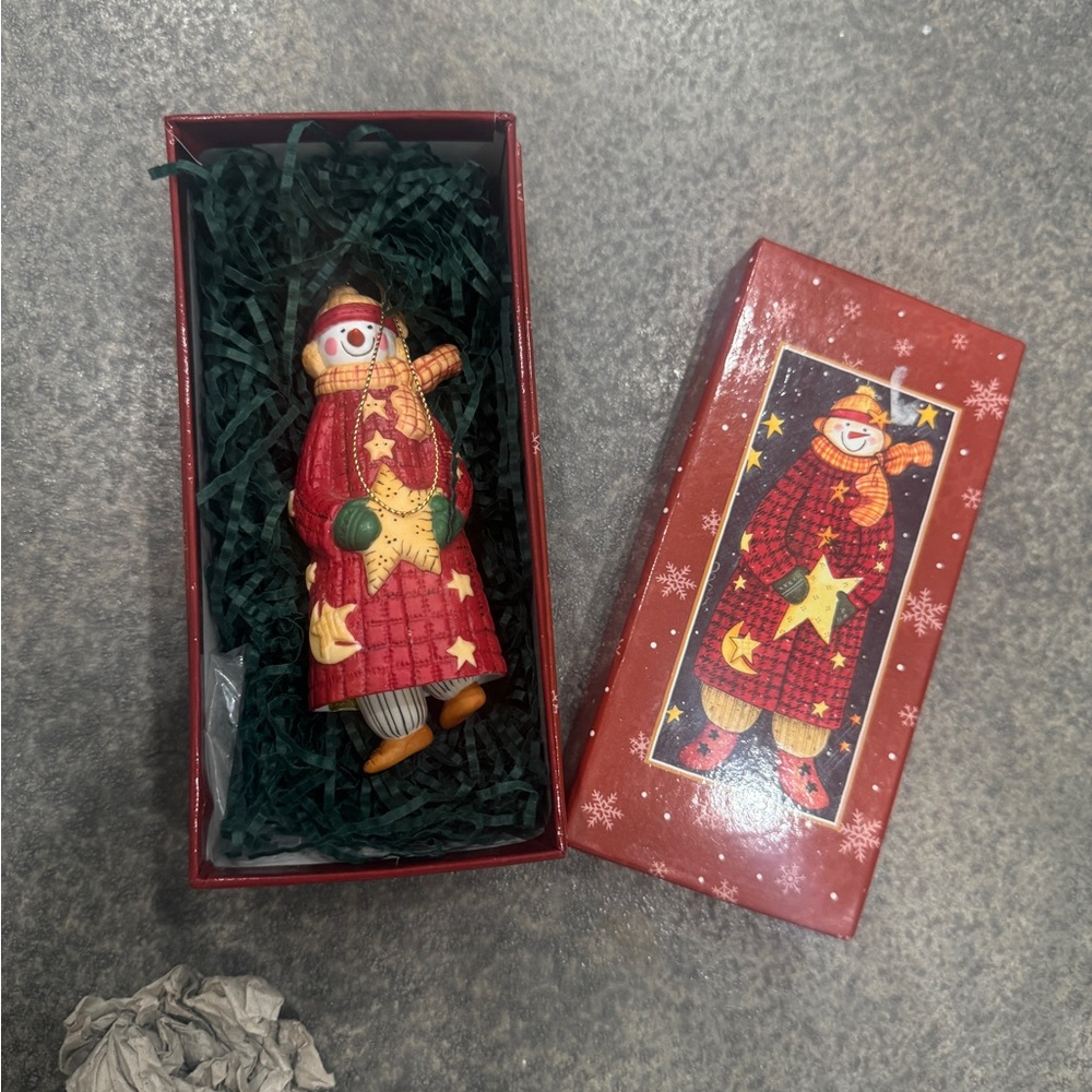 VINTAGE 1998 Festive Snowman Ornament in Red and Green